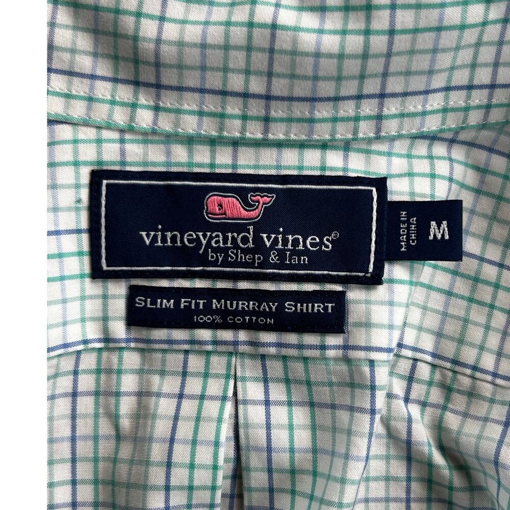 Vineyard Vines Slim Fit Murray Shirt Men's M Green Blue Plaid Cotton Button Down - Picture 3 of 8
